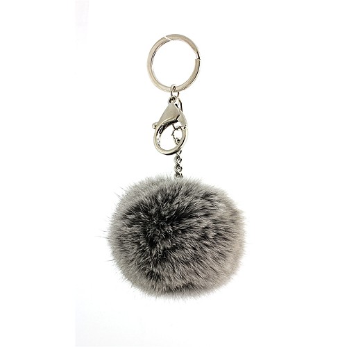 Key Chain - Rabbit Fur Pom Pom - Gray - KC-YQ001GY